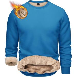 imageTACVASEN Mens Crewneck Sweatshirt Warm Sherpa Lined Sweatshirts Heavyweight Long Sleeve Underwear Winter Fleece PulloverBlue Green