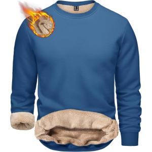 imageTACVASEN Mens Crewneck Sweatshirt Warm Sherpa Lined Sweatshirts Heavyweight Long Sleeve Underwear Winter Fleece PulloverBlue Grey