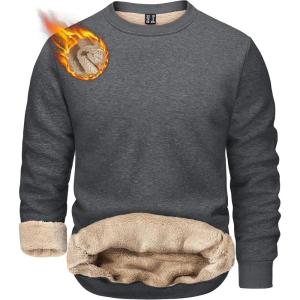 imageTACVASEN Mens Crewneck Sweatshirt Warm Sherpa Lined Sweatshirts Heavyweight Long Sleeve Underwear Winter Fleece PulloverDark Grey