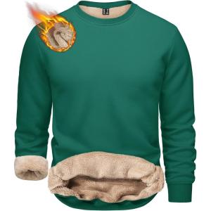 imageTACVASEN Mens Crewneck Sweatshirt Warm Sherpa Lined Sweatshirts Heavyweight Long Sleeve Underwear Winter Fleece PulloverEmerald Green