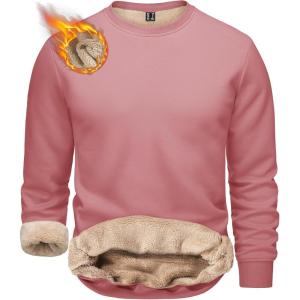 imageTACVASEN Mens Crewneck Sweatshirt Warm Sherpa Lined Sweatshirts Heavyweight Long Sleeve Underwear Winter Fleece PulloverGrey Pink