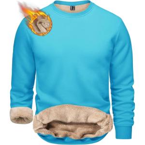 imageTACVASEN Mens Crewneck Sweatshirt Warm Sherpa Lined Sweatshirts Heavyweight Long Sleeve Underwear Winter Fleece PulloverIce Blue