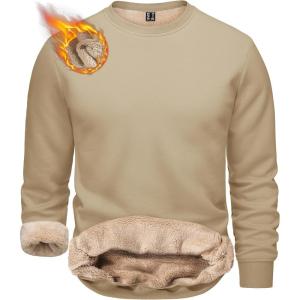 imageTACVASEN Mens Crewneck Sweatshirt Warm Sherpa Lined Sweatshirts Heavyweight Long Sleeve Underwear Winter Fleece PulloverKhaki