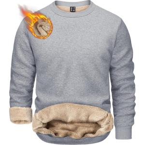 imageTACVASEN Mens Crewneck Sweatshirt Warm Sherpa Lined Sweatshirts Heavyweight Long Sleeve Underwear Winter Fleece PulloverLight Grey