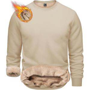 imageTACVASEN Mens Crewneck Sweatshirt Warm Sherpa Lined Sweatshirts Heavyweight Long Sleeve Underwear Winter Fleece PulloverLight Khaki