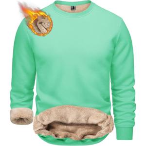 imageTACVASEN Mens Crewneck Sweatshirt Warm Sherpa Lined Sweatshirts Heavyweight Long Sleeve Underwear Winter Fleece PulloverMint Green