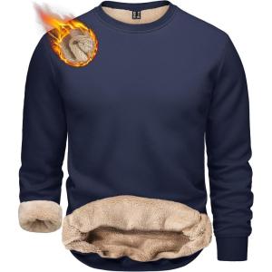 imageTACVASEN Mens Crewneck Sweatshirt Warm Sherpa Lined Sweatshirts Heavyweight Long Sleeve Underwear Winter Fleece PulloverNavy