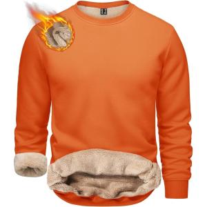 imageTACVASEN Mens Crewneck Sweatshirt Warm Sherpa Lined Sweatshirts Heavyweight Long Sleeve Underwear Winter Fleece PulloverOrange
