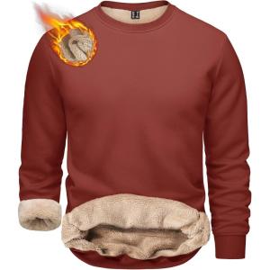 imageTACVASEN Mens Crewneck Sweatshirt Warm Sherpa Lined Sweatshirts Heavyweight Long Sleeve Underwear Winter Fleece PulloverOrange Red