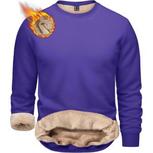imageTACVASEN Mens Crewneck Sweatshirt Warm Sherpa Lined Sweatshirts Heavyweight Long Sleeve Underwear Winter Fleece PulloverPurple