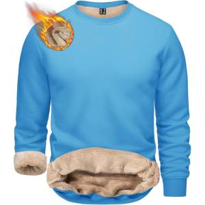 imageTACVASEN Mens Crewneck Sweatshirt Warm Sherpa Lined Sweatshirts Heavyweight Long Sleeve Underwear Winter Fleece PulloverSky Blue