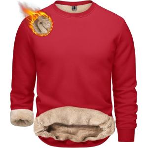 imageTACVASEN Mens Crewneck Sweatshirt Warm Sherpa Lined Sweatshirts Heavyweight Long Sleeve Underwear Winter Fleece PulloverTomato Red