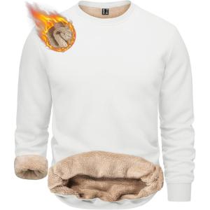 imageTACVASEN Mens Crewneck Sweatshirt Warm Sherpa Lined Sweatshirts Heavyweight Long Sleeve Underwear Winter Fleece PulloverWhite