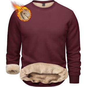 imageTACVASEN Mens Crewneck Sweatshirt Warm Sherpa Lined Sweatshirts Heavyweight Long Sleeve Underwear Winter Fleece PulloverWine Red