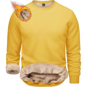 imageTACVASEN Mens Crewneck Sweatshirt Warm Sherpa Lined Sweatshirts Heavyweight Long Sleeve Underwear Winter Fleece PulloverYellow