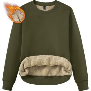 imageTACVASEN Womens Sherpa Lined Sweatshirts Casual Crewneck Cute Fleece Pullover Long Sleeve Thermal ShirtsArmy Green