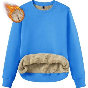 imageTACVASEN Womens Sherpa Lined Sweatshirts Casual Crewneck Cute Fleece Pullover Long Sleeve Thermal ShirtsAzure