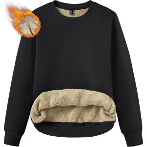 imageTACVASEN Womens Sherpa Lined Sweatshirts Casual Crewneck Cute Fleece Pullover Long Sleeve Thermal ShirtsBlack