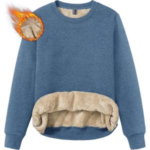 imageTACVASEN Womens Sherpa Lined Sweatshirts Casual Crewneck Cute Fleece Pullover Long Sleeve Thermal ShirtsBlue Grey