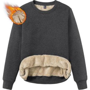 imageTACVASEN Womens Sherpa Lined Sweatshirts Casual Crewneck Cute Fleece Pullover Long Sleeve Thermal ShirtsDeep Grey