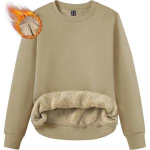 imageTACVASEN Womens Sherpa Lined Sweatshirts Casual Crewneck Cute Fleece Pullover Long Sleeve Thermal ShirtsKhaki