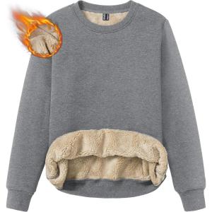 imageTACVASEN Womens Sherpa Lined Sweatshirts Casual Crewneck Cute Fleece Pullover Long Sleeve Thermal ShirtsLight Grey