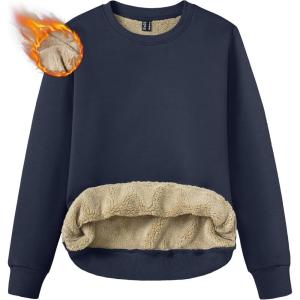 imageTACVASEN Womens Sherpa Lined Sweatshirts Casual Crewneck Cute Fleece Pullover Long Sleeve Thermal ShirtsNavy Blue