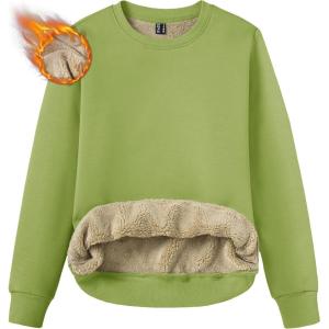 imageTACVASEN Womens Sherpa Lined Sweatshirts Casual Crewneck Cute Fleece Pullover Long Sleeve Thermal ShirtsOlive Green
