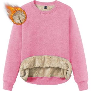 imageTACVASEN Womens Sherpa Lined Sweatshirts Casual Crewneck Cute Fleece Pullover Long Sleeve Thermal ShirtsPink Grey