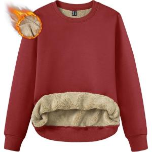imageTACVASEN Womens Sherpa Lined Sweatshirts Casual Crewneck Cute Fleece Pullover Long Sleeve Thermal ShirtsRed Orange