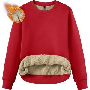 imageTACVASEN Womens Sherpa Lined Sweatshirts Casual Crewneck Cute Fleece Pullover Long Sleeve Thermal ShirtsTomato Red