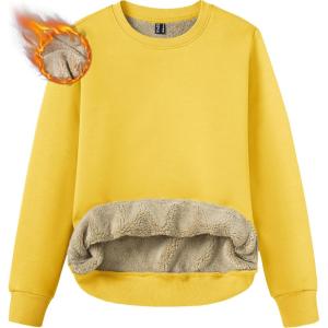 imageTACVASEN Womens Sherpa Lined Sweatshirts Casual Crewneck Cute Fleece Pullover Long Sleeve Thermal ShirtsYellow