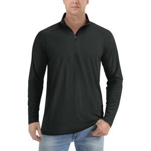 imageTACVASEN Mens Long Sleeve Athletic Shirts 14 Zip Sun Protection Rash Guard UPF 50 Outdoor Hiking Running TShirtsBlack