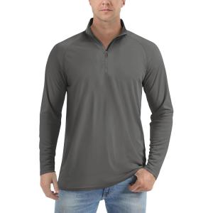 imageTACVASEN Mens Long Sleeve Athletic Shirts 14 Zip Sun Protection Rash Guard UPF 50 Outdoor Hiking Running TShirtsDark Grey