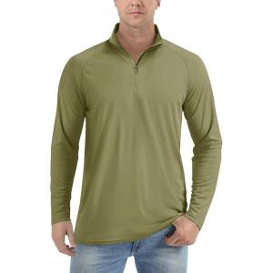 imageTACVASEN Mens Long Sleeve Athletic Shirts 14 Zip Sun Protection Rash Guard UPF 50 Outdoor Hiking Running TShirtsDull Cyan