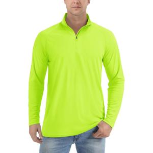imageTACVASEN Mens Long Sleeve Athletic Shirts 14 Zip Sun Protection Rash Guard UPF 50 Outdoor Hiking Running TShirtsFluorescent Green