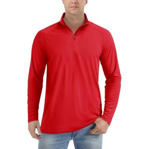 imageTACVASEN Mens Long Sleeve Athletic Shirts 14 Zip Sun Protection Rash Guard UPF 50 Outdoor Hiking Running TShirtsTomato Red