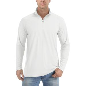 imageTACVASEN Mens Long Sleeve Athletic Shirts 14 Zip Sun Protection Rash Guard UPF 50 Outdoor Hiking Running TShirtsWhite