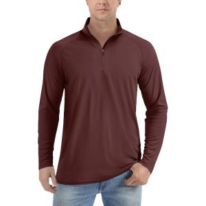 imageTACVASEN Mens Long Sleeve Athletic Shirts 14 Zip Sun Protection Rash Guard UPF 50 Outdoor Hiking Running TShirtsWine Red