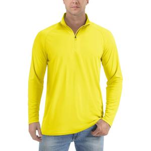 imageTACVASEN Mens Long Sleeve Athletic Shirts 14 Zip Sun Protection Rash Guard UPF 50 Outdoor Hiking Running TShirtsYellow