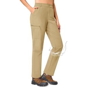 imageTACVASEN Womens Hiking Cargo Pants Lightweight Water Resistant Quick Dry Outdoor Work Mountain Trouser Zipper PocketsKhaki