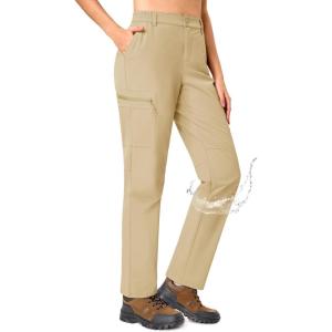 imageTACVASEN Womens Hiking Cargo Pants Lightweight Water Resistant Quick Dry Outdoor Work Mountain Trouser Zipper PocketsLightkhaki