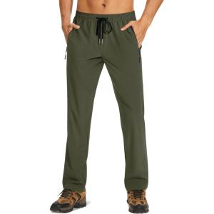 imageTACVASEN Mens Lighweight Hiking Pants Athletic Casual Quick Dry Stretch Water Resistant Joggers with Pockets Workout GymArmy Green