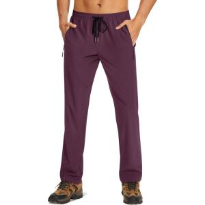 imageTACVASEN Mens Lighweight Hiking Pants Athletic Casual Quick Dry Stretch Water Resistant Joggers with Pockets Workout GymFuchsia