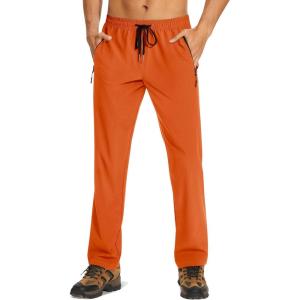 imageTACVASEN Mens Lighweight Hiking Pants Athletic Casual Quick Dry Stretch Water Resistant Joggers with Pockets Workout GymOrange