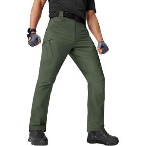 imageTACVASEN Mens Cargo Work Pants Construction Tactical Water Resistant Lightweight Outdoor Hiking Pants with 9 PocketsArmy Green