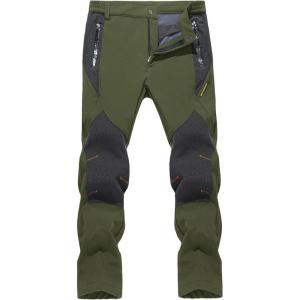 imageTACVASEN Mens Hiking Snowboard Pants Water Resistant Outdoor Recreation Fleece Lined Ski PantsGreen