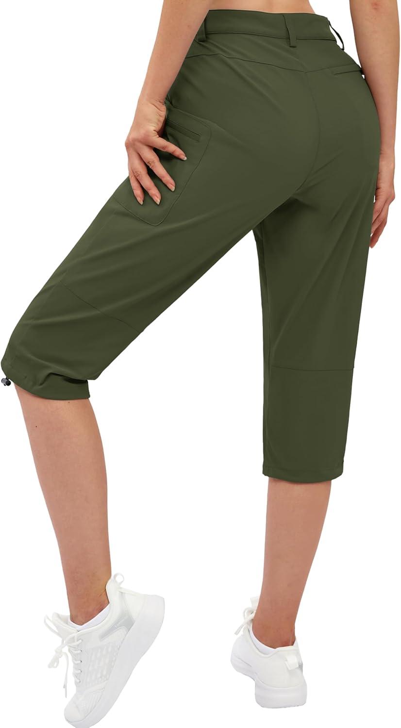 imageTACVASEN Womens Cargo Capris Hiking Pants Lightweight Quick Dry Travel Long Shorts Golf Casual Summer Zipper PocketsArmy Green