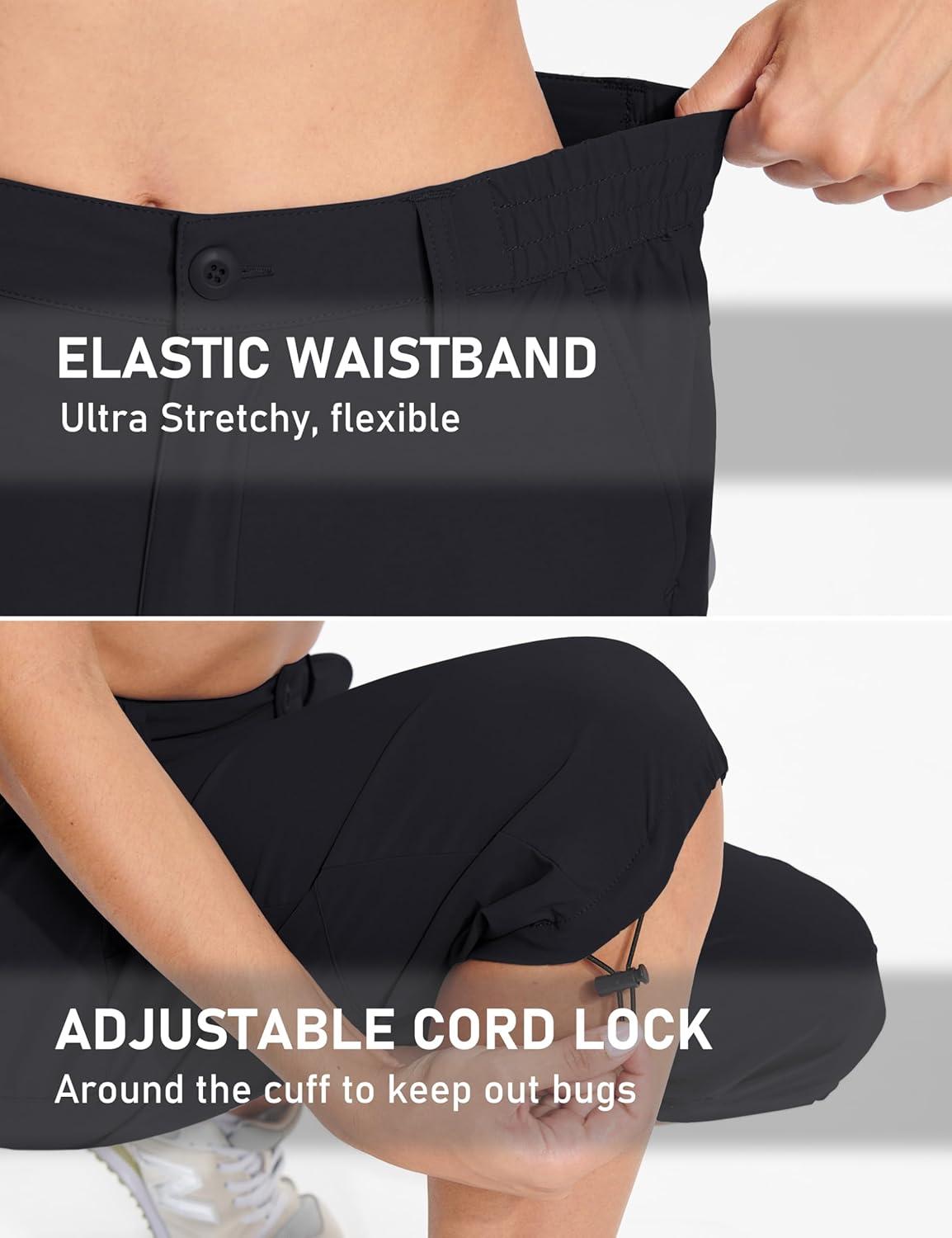 imageTACVASEN Womens Cargo Capris Hiking Pants Lightweight Quick Dry Travel Long Shorts Golf Casual Summer Zipper PocketsBlack