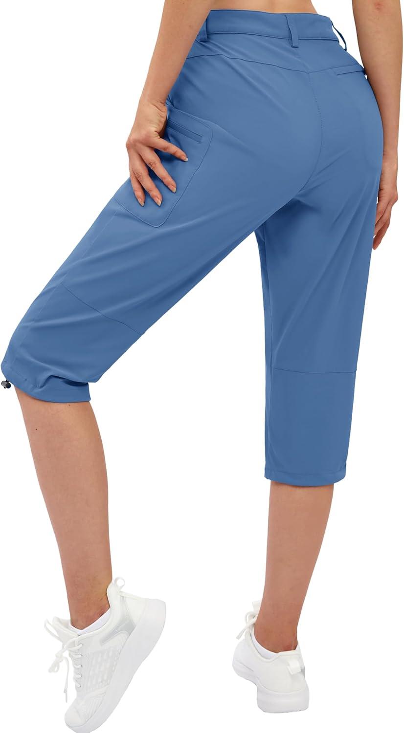 imageTACVASEN Womens Cargo Capris Hiking Pants Lightweight Quick Dry Travel Long Shorts Golf Casual Summer Zipper PocketsBlue Grey